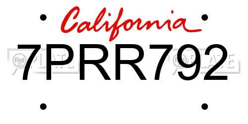 7PRR792 California License Plate