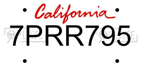7PRR795 California License Plate