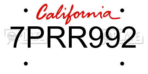 7PRR992 California License Plate