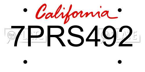 7PRS492 California License Plate