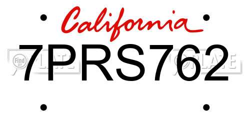 7PRS762 California License Plate