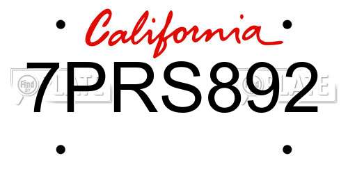 7PRS892 California License Plate
