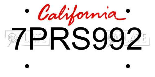 7PRS992 California License Plate