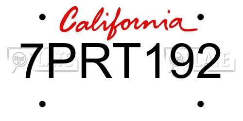 7PRT192 California License Plate