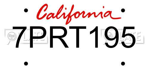 7PRT195 California License Plate