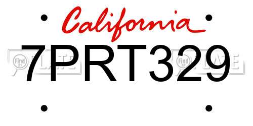 7PRT329 California License Plate
