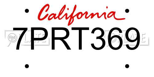 7PRT369 California License Plate
