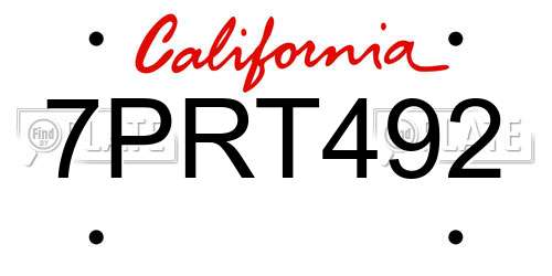 7PRT492 California License Plate