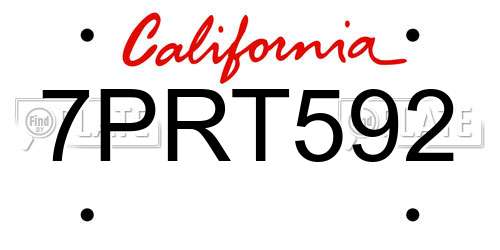 7PRT592 California License Plate