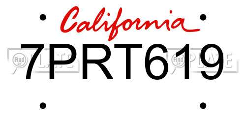 7PRT619 California License Plate