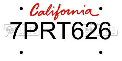 7PRT626 California License Plate
