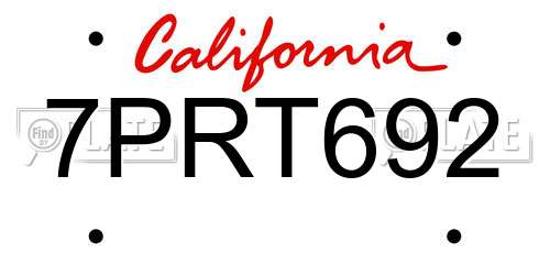 7PRT692 California License Plate