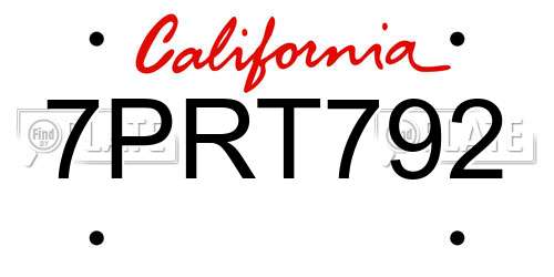 7PRT792 California License Plate
