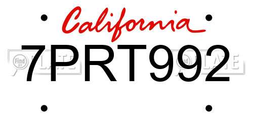 7PRT992 California License Plate