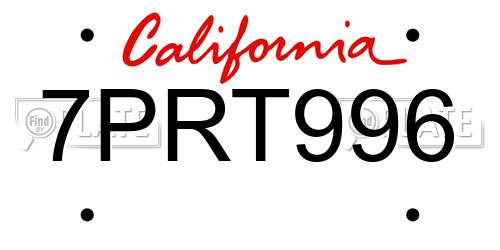 7PRT996 California License Plate