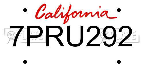 7PRU292 California License Plate