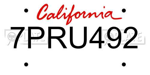 7PRU492 California License Plate