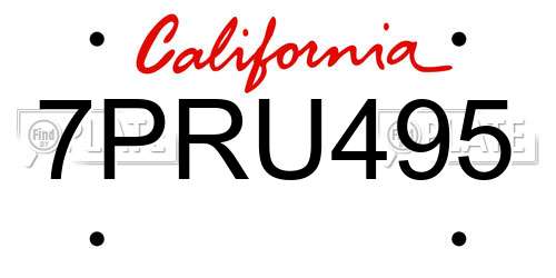 7PRU495 California License Plate