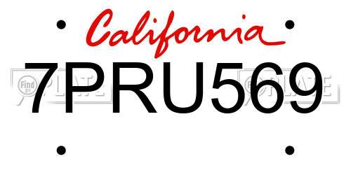 7PRU569 California License Plate