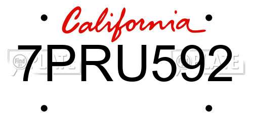 7PRU592 California License Plate