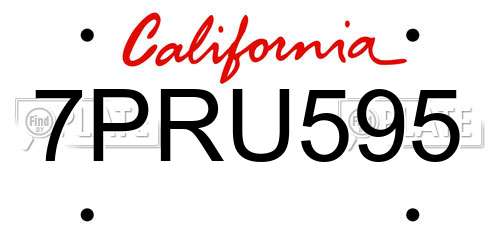 7PRU595 California License Plate
