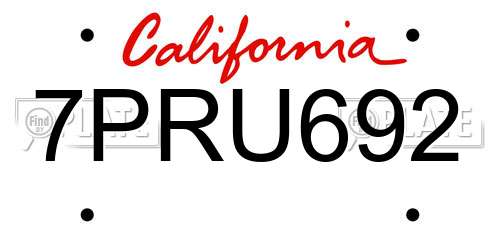 7PRU692 California License Plate
