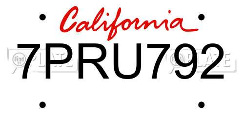 7PRU792 California License Plate