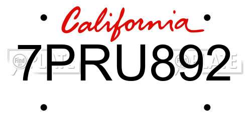 7PRU892 California License Plate