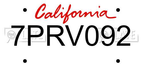 7PRV092 California License Plate
