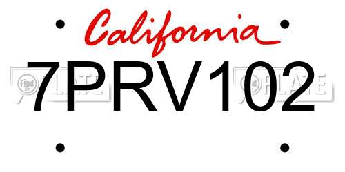 7PRV102 California License Plate