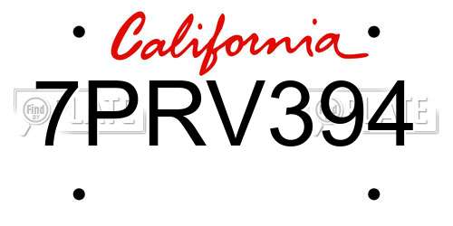 7PRV394 California License Plate