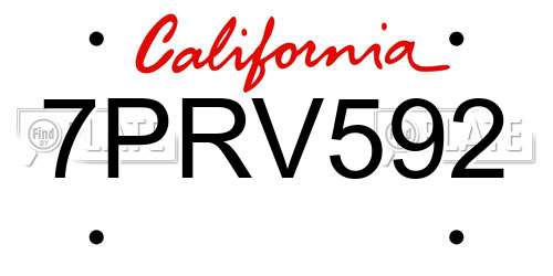 7PRV592 California License Plate