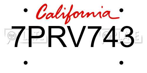7PRV743 California License Plate