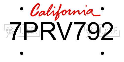 7PRV792 California License Plate