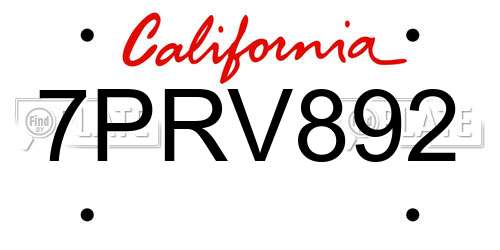 7PRV892 California License Plate