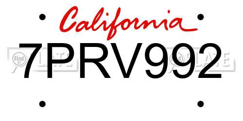 7PRV992 California License Plate