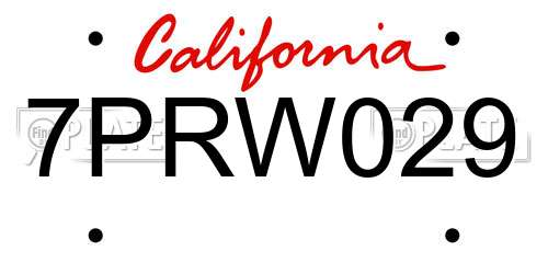 7PRW029 California License Plate