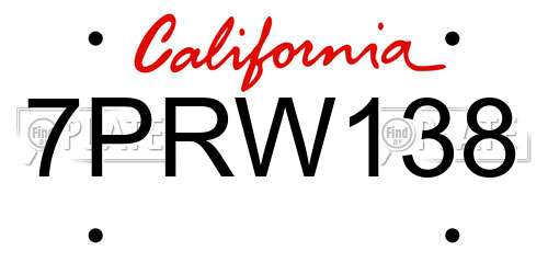 7PRW138 California License Plate