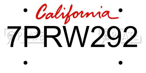 7PRW292 California License Plate