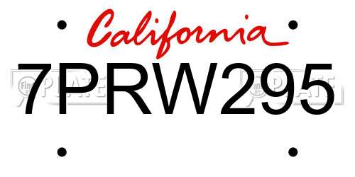 7PRW295 California License Plate
