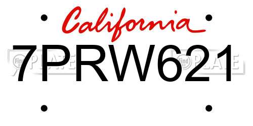 7PRW621 California License Plate