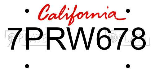 7PRW678 California License Plate