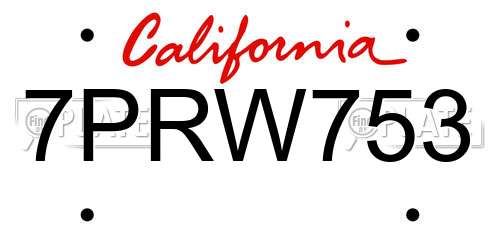 7PRW753 California License Plate
