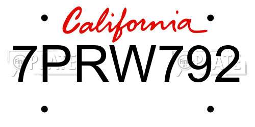 7PRW792 California License Plate
