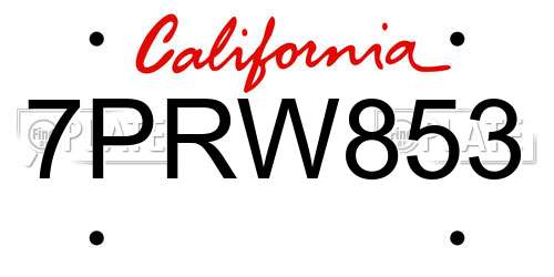 7PRW853 California License Plate
