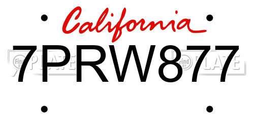 7PRW877 California License Plate
