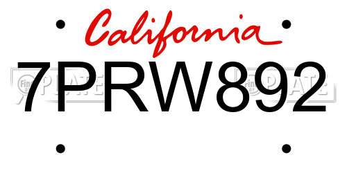 7PRW892 California License Plate