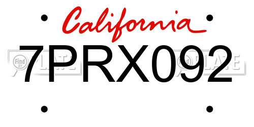 7PRX092 California License Plate