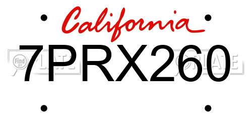 7PRX260 California License Plate