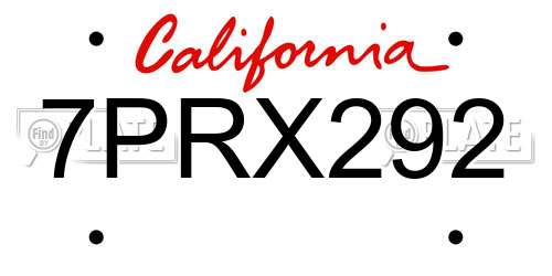 7PRX292 California License Plate